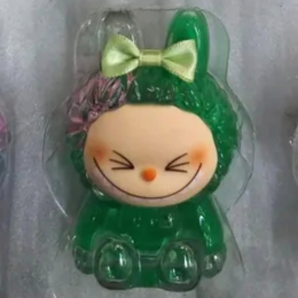 Smiling GREEN LABUBU The Monsters Figurine Green Bow & Colorful Beads …